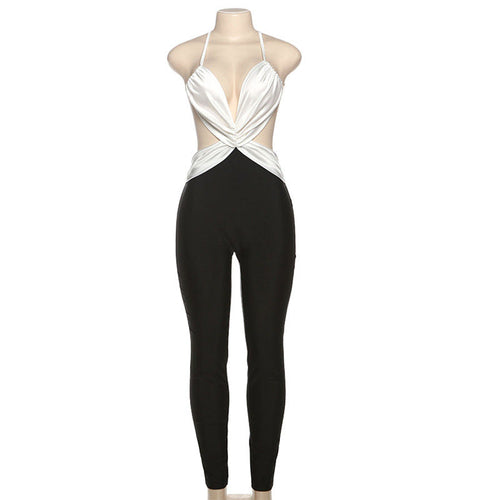 Summer Women Clothes Sexy Backless Contrast Color High Waist Tight
