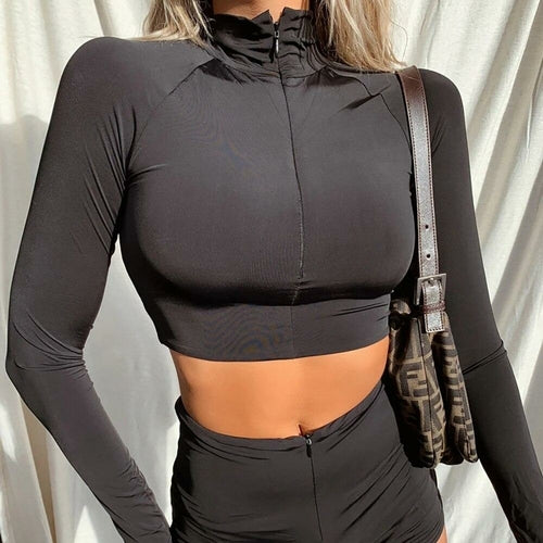 Seamless Black Yoga Set Women Gym Clothes Fashion Long Sleeve Zipper